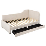 Twin Size L-Shaped Corduroy Daybed,Upholstered Bed Frame with 2 Storage Drawers, Beige N733P171470A