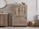Grey Washed Finish, Melamine-Faced MDF, 23.62*11.81*43.31in, 2-Drawer 2-Door Bathroom Tall Cabinet 22439631