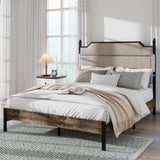 Queen Size Bed Frame with Upholstered Headboard , Queen Bed Frame with Charging Station and LED W636P195093
