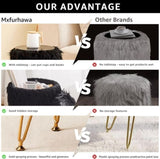 ZUN Faux Fur Storage Ottoman Round Furry Vanity Marble Grain Tray Coffee Table Compact Footrest 03322620