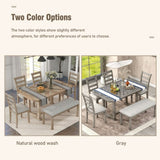 ZUN 6-Piece Rubber Wood Dining Table Set with Beautiful Wood Grain Pattern Tabletop Solid Wood Veneer 48310127