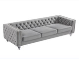 Gray, Three-seater Sofa, Velvet Crystal Buckle Upholstery Sofa, Crystal Feet, Removable Cushion, Two 57265438