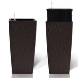 Square Planter for Indoor or Outdoor Use, 22-Inch High Faux Rattan Design Flower Pot with Automatic W3213P311469