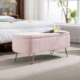 Pink Storage Ottoman Bench for End of Bed Gold Legs, Modern Grey Faux Fur Entryway Bench Upholstered W1170104172