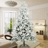 Snow Flocked Christmas Tree 7ft Artificial Hinged Pine Tree with White Realistic Tips Unlit W49819948