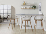 Fixed-Height Barstool in Whitewashed Wood and Antique Copper Metal with Square Antique Copper Metal B202P471174