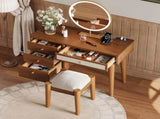 39" Retro Bohemian Style Wooden Makeup Vanity Set with Charging Plug&USB Port and Stool, Dressing N733P180011D
