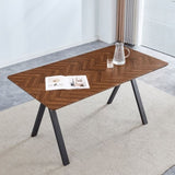 Dark Brown Herringbone Pattern MDF Dining Table - A Perfect Match for Modern Minimalist and W3226P279049