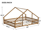 Queen Size Montessori Kids Floor Bed Frame, Playhouse Bed with Triangle Roof Frame, FullSurround 20896867