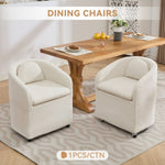 ZUN 059-Set of 1 Chenille Fabric Dining Armchair With Back Cushion and Universal Wheels,Beige W527P242555