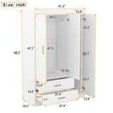 ZUN 3-Door Mirror Wardrobe with shelves, White 91460670