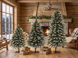 3Pack PreLit Snow Flocked Pencil Christmas Tree Set, 3FT/ 4FT/ 5FT Slim Artificial Xmas Trees with N710P523031F