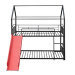 ZUN Twin Over Twin Metal Bunk Bed With Slide,Kids House Bed Black+Red 88600955