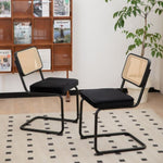 ZUN Dining Chairs Set of 2, Velvet Rattan Side Accent Chairs with Black Painted Legs, Modern Mid Century 17225298