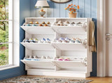 Modern Elegant Narrow Tipping Bucket Shoe Cabinet with 6 Flip Drawers, Space Saving Design, Cream N721P288699K