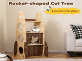 4-Tier Rocket Shape Cat Tree with 2-Tier Condo Sisal Scratch Pad Hanging Pompom NaturalWhite 12794480
