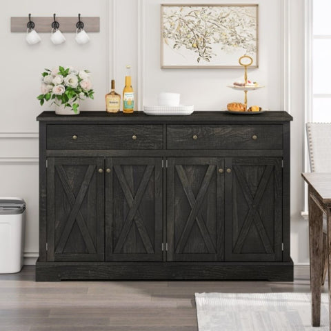 ZUN Vintage Black Brown Sideboard with Two Drawers and Four Doors for Living, Bedroom, and Kitchen, W757P234598