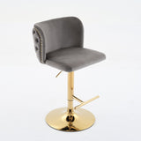 A&A Furniture,Swivel Barstools Adjusatble Seat Height With Gold-plating Base, Classic Velvet W1143P204046