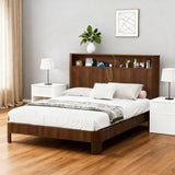 Queen Size bed frame with storage headboard, built-in charging station, wavy curved lines design, 18715926