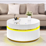 ZUN Tavita 39" Round White Coffee Table with Glass Top and LED Lights B061P253484