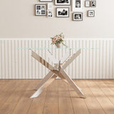 Modern minimalist tempered glass coffee table metal leg rectangular dining table transparent glass W1727P206493