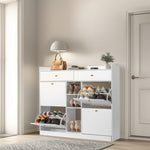 ZUN FCH 4 Drawers 2 Drawers with Top Baffle Shoe Cabinet Particle Board 128*25*107cm White 41329802