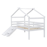 ZUN Twin Low Loft House Bed with Slide, Ladder, Safety Guardrails, House Roof Frame,White 99079032