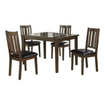 ZUN Dark Brown Cherry Finish 5pc Dining Set Table with 4 Chairs Black Faux Leather Upholstery Wooden B011P170669