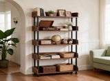 5-Tier Industrial Bookshelf, Open Rustic Brown Bookcase with Metal Frame, Freestanding Display W3101P574173