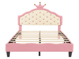 Twin Size Lovely Crown Fantasy PU Leather Princess Bed with Tufted Headboard, PinkCream N733P198760H