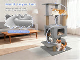 64" Light Gray Cat Tower with Plush Perches & 3 Dangling Balls, Jute Scratching Posts & Anti-Tipping 52858921