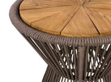 Outdoor Side Table, Dark Grey Rope and Acacia Wood, 25.80" Height, 16.14" Diameter, Elegant Long N770P354691D