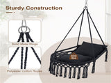Black Boho Macrame Hanging Swing Chair with 2 Padded Cushions, 330LBS Capacity Hammock Chair for 92131278