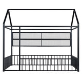 Full Size Metal Bed House Bed Frame with Fence and Shelves, Black N737P175361B