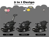 3-in-1 Kids Ride On Push Car for 12-36 Months Removable Handle Anti-Roll Board Horn Music Black 97867982