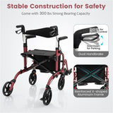 2-in-1 Rollator Walker & Wheelchair 6-Level Adjustable Handles, 1-Hand Folding, Storage 59905372