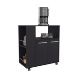 FM FURNITURE Linden Kitchen Cart with Microwave Shelf. Open Storage. and Two-Door Cabinet. Wengue B128P283299