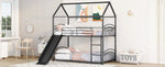 ZUN Twin Over Twin Metal Bunk Bed With Slide,Kids House Bed Black MF313919AAB