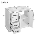 36" Modern Bathroom Vanity with Ceramic Sink, Soft-Close Door, Adjustable Shelf & 3 Drawers, Ample N729P280194K