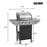 Propane Grill 3 Burner Barbecue Grill Stainless Steel Gas Grill with Side Burner, 37,000 BTU Outdoor W3212P279747