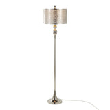 Ashland 63" Contemporary Metal Floor Lamp in Polished Nickel with Laser Cut Metal and White Linen B202P223988