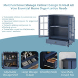 Minimalist Blue Buffet Cabinet with Double Glass Doors and Drawer, Modern Wooden Storage Sideboard W2557P307944