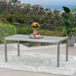 ZUN Coral Outdoor Aluminum Dining Table with Faux Wood Top, Gray Finish,Grey 60452.00