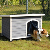 Medium Wooden Outdoor Dog House, Waterproof Roof, Elevated Floor, Adjustable Plastic Feet, Grey W142763829