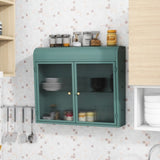 Army Green 2-Door Wall-Mounted Metal Storage Cabinet with Tempered Glass Doors & Shelves for W3122P272930