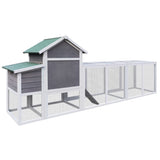 Gray Wooden Chicken Coop Outdoor Hen House with Run, Waterproof Roof & Nesting Box, Rabbit Duck W773P326843