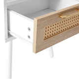 15.75" Rattan End table with drawer and solid wood legs, Modern nightstand, side table for living 64942501