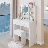 17" Round LED Mirror Vanity Table Soft Cushion Stool Suit, Large Mirror, Touch Switch, 3 colors, W3258P311347