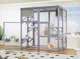 Outdoor Wooden Catio Multi-functional Cat Enclosure, 4 Platforms & 2 Napping Houses, 2 Strong Locks, W3166P476669
