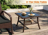 3-Piece PE Wicker Patio Rocking Chair Set, Ergonomic Rocking Bistro Set with 2-Tier Side Table & 60814426